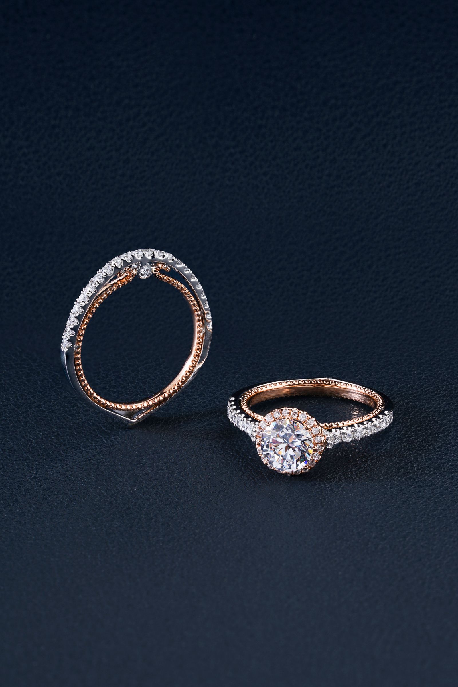 Close-up of rings with shiny diamond stones